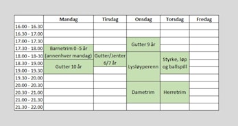 Treningstider vinter 2017/2018